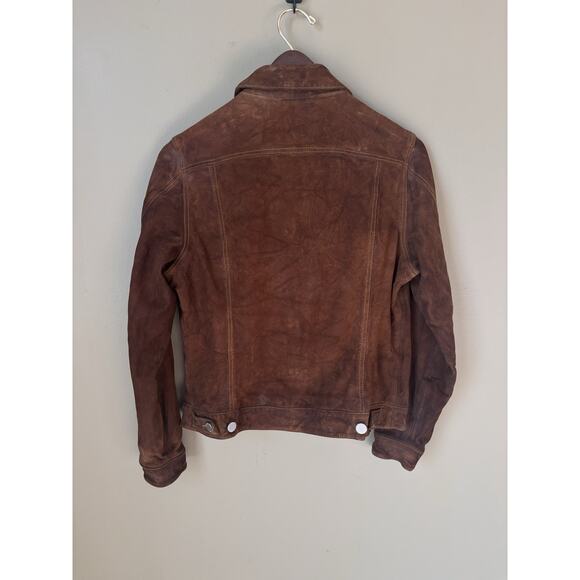 Quince Suede Trucker Jacket Brown Goat Leather Great Patina XS/S READ - Picture 2 of 10